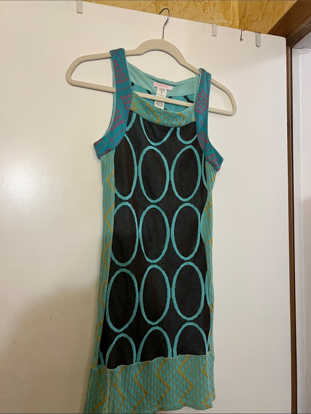 Aqua & Black Geometric Tank Dress